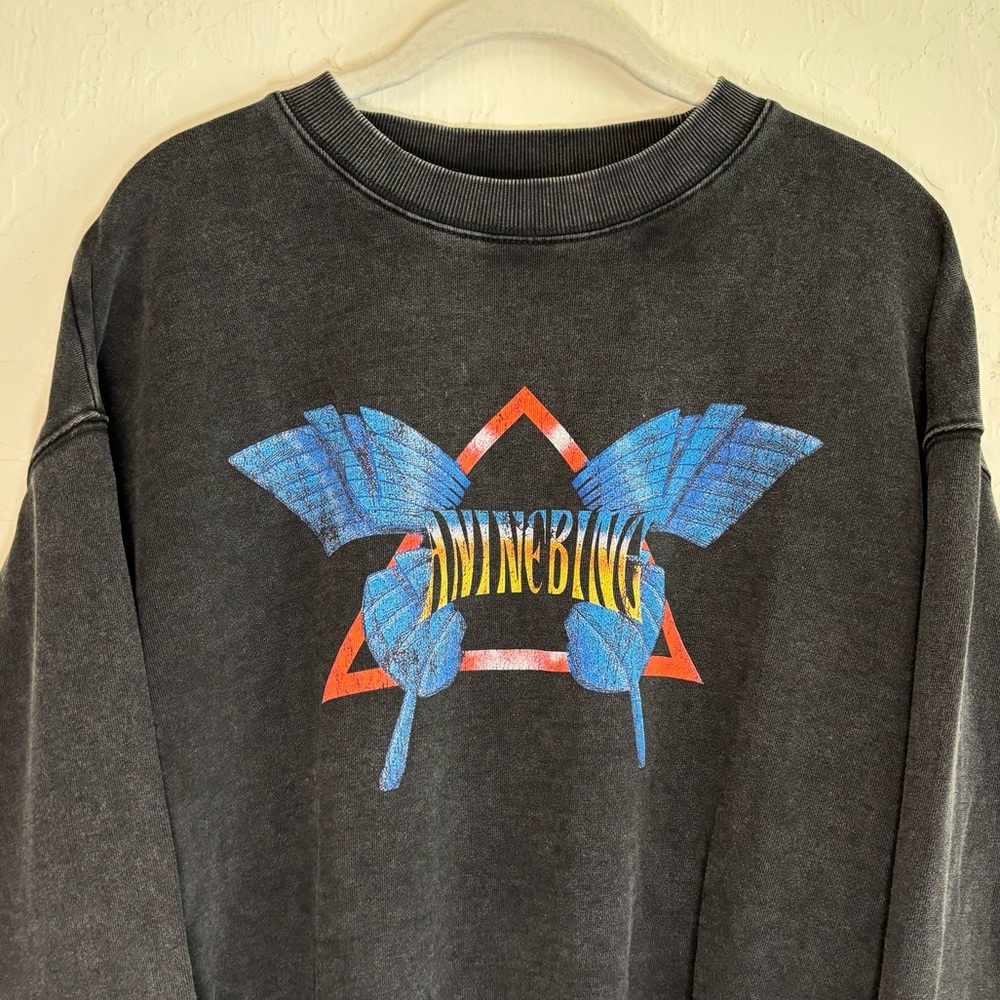 SOLD Anine Bing Harvey Crew Neck Butterfly in Washed Black Grey size M - Picture 6 of 15